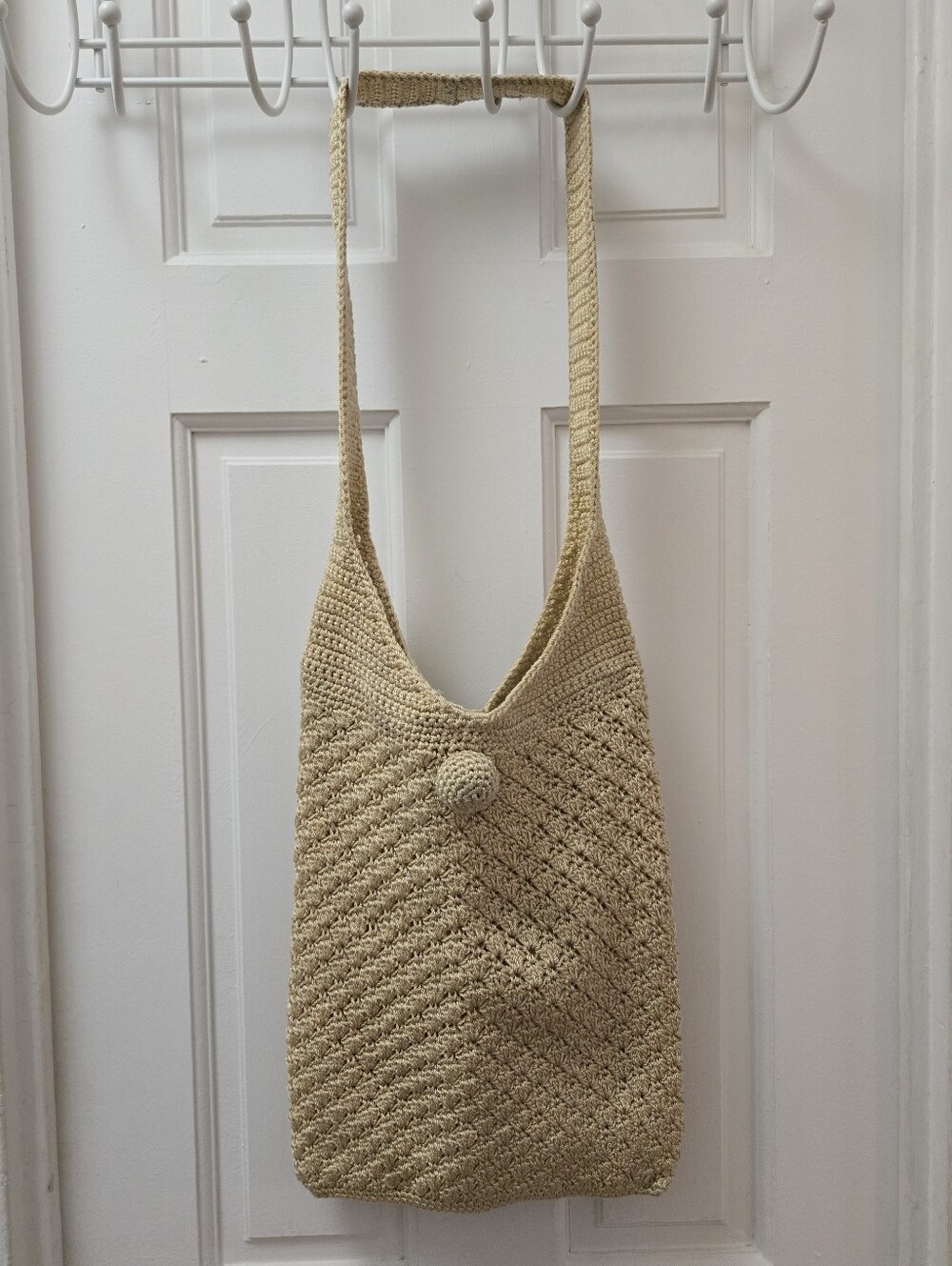 Vintage Woven Crochet Hobo Shoulder Bag Boho Tan Beige Cream Slouchy 90s Y2K